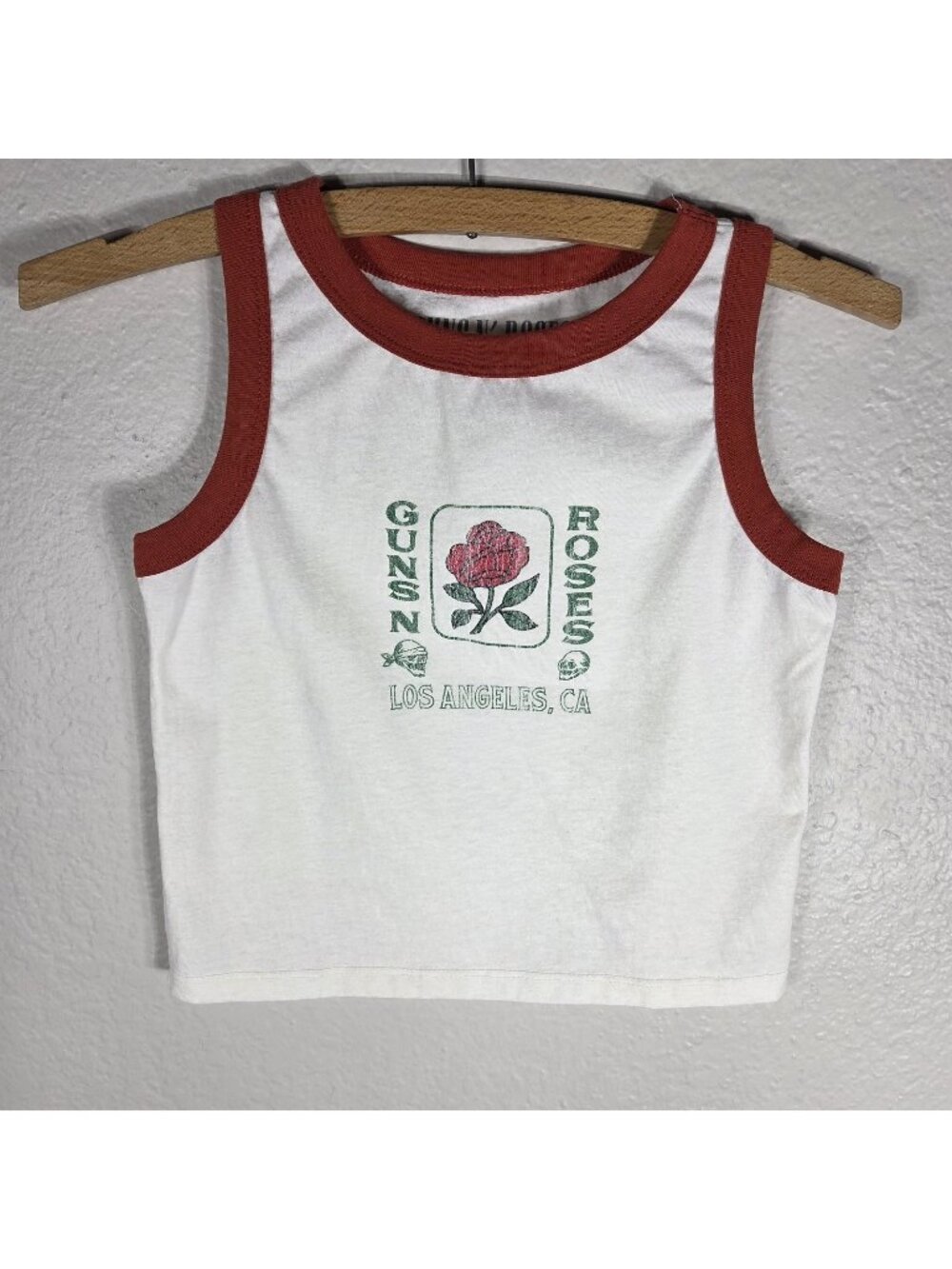 Guns N' Roses Los Angeles Graphic Ringer Cropped Tank Top White Red Size L